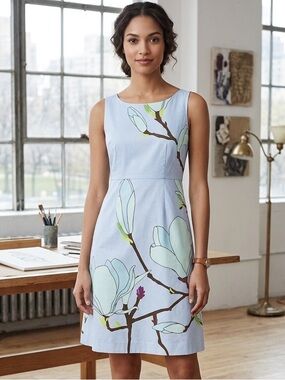 Anthropologie Marimekko Blue Floral Cotton Sleeveless‎ Dress